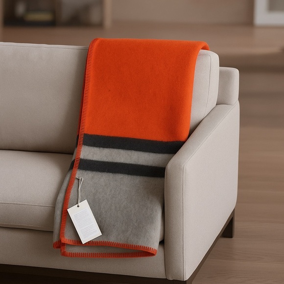 NEW $575 Alicia Adams Alpaca Field Throw Blanket Orange Taupe Peru Fair Trade - Picture 8 of 8